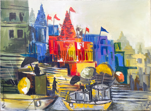 A Painting of a Ganga Ghat in Varanasi