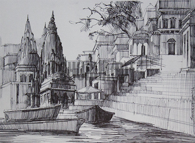 Vecteur Stock Watercolor sketch of Ganga Ghat Varanasi India in vector  illustration  Adobe Stock
